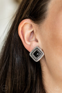 Black,Earrings Clip-On,Fashion Square Black ✧ Clip-On Earrings