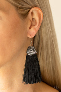 Black,Earrings Fish Hook,Earrings Fringe,Earrings Tassel,Hematite,Razzle Riot Black ✧ Fringe Earrings