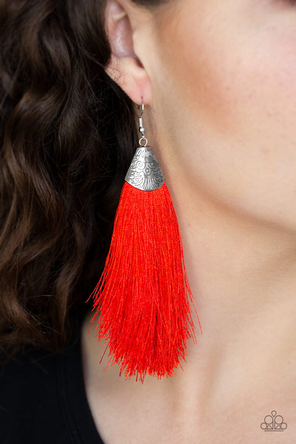 Tassel Temptress Red ✧ Fringe Earrings Earrings
