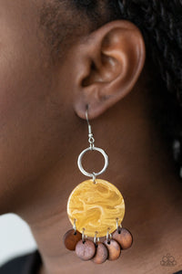 Earrings Acrylic,Earrings Wooden,Wooden,Yellow,Beach Waves Yellow ✧ Wood Disc Acrylic Earrings