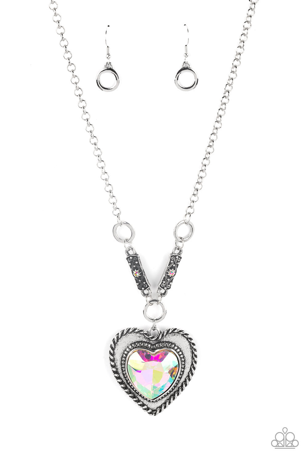 Paparazzi Happily Heartwarming Pink ✧ Iridescent Heart Mother Necklace Short