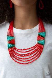 Brass,Multi-Colored,Necklace Seed Bead,Necklace Short,Red,Turquoise,Kickin It Outback Red ✨ Necklace